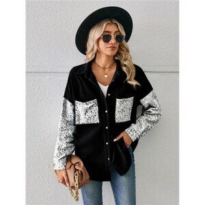 Leopard Button Up Denim Jacket